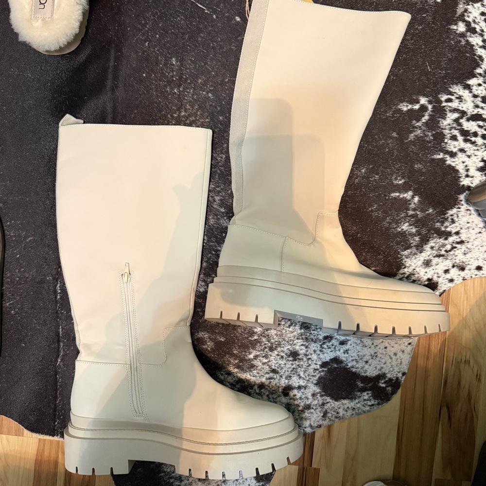 Steve Madden Cream Knee-High Platform Lug Boots